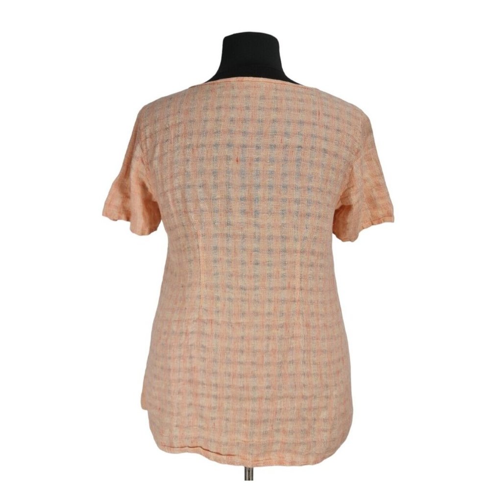 Flax Light Orange Linen Button Up Basic Blouse Wo… - image 3